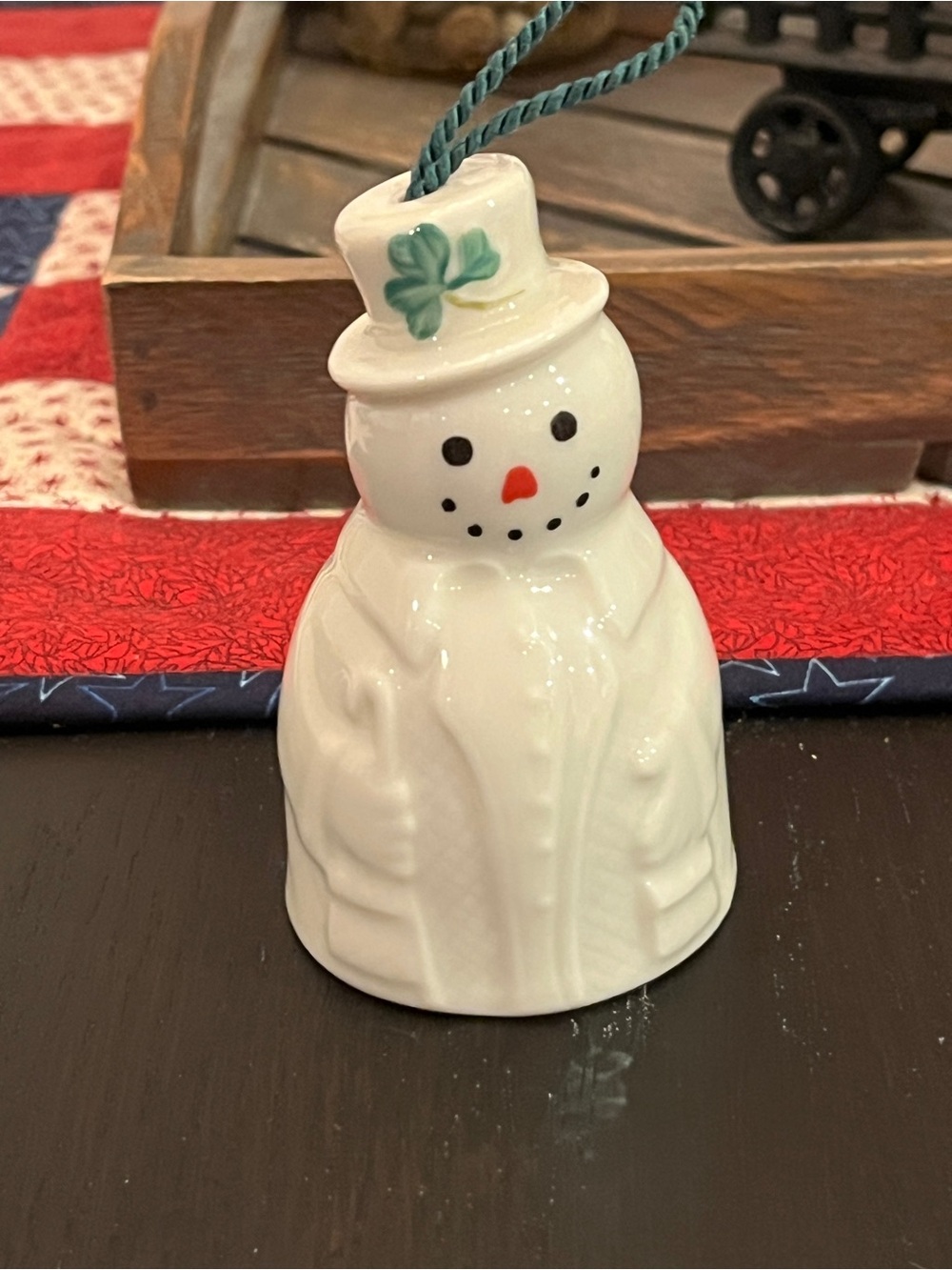 Belleek Irish Snowman Christmas Bell Ornament